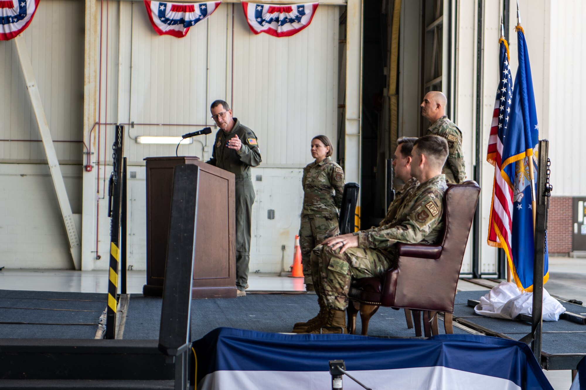 Two members of the Air Force Reserve's 315th Airlift Wing were presented the Distinguished Flying Cross during a ceremony held here November 5, 2023. Master Sgt. Josh Lewis and Master Sgt. Adam Stewart, Flying Crew Chiefs with the 315th Aircraft Maintenance Squadron, received the Distinguished Flying Cross for their efforts as part of Operation Allies Refuge in 2021, during which they helped firsthand to evacuate hundreds of civilians via air from Kabul, Afghanistan, to include a baby born while in flight. 
(U.S. Air Force photo by Master Sgt. Jeffrey Fitzmorris)