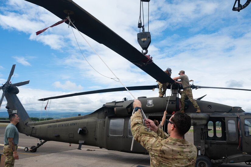 The training further built confidence between the maintainers and aviators supporting U.S. Southern Command, and highlights one of JTF-Bravo's means of aerial recovery of inoperative and lightly and heavily damaged helicopters using medium-lift and heavy-lift helicopters as the recovery vehicles.