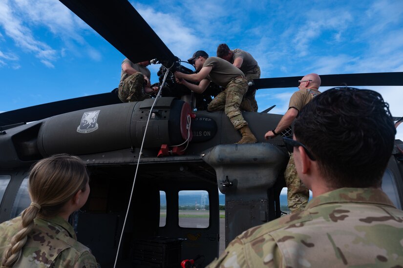 The training further built confidence between the maintainers and aviators supporting U.S. Southern Command, and highlights one of JTF-Bravo's means of aerial recovery of inoperative and lightly and heavily damaged helicopters using medium-lift and heavy-lift helicopters as the recovery vehicles.