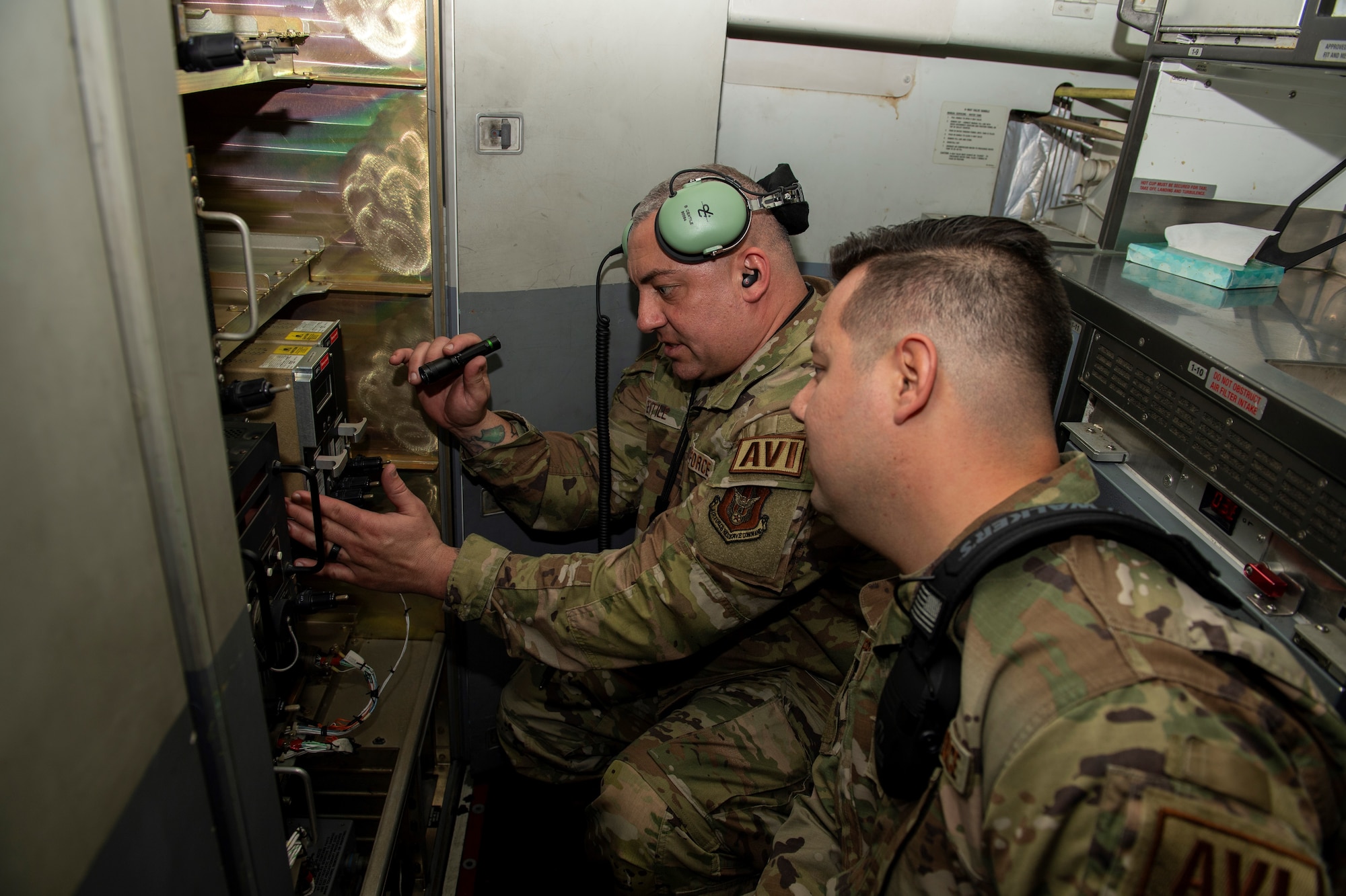 Reserve Citizen Airmen from the 514th Aircraft Maintenance Squadron, 514th Air Mobility Wing, conduct routine maintenance on a C-17 Globemaster III at Joint Base McGuire-Dix-Lakehurst, N.J., on Nov. 4, 2023.