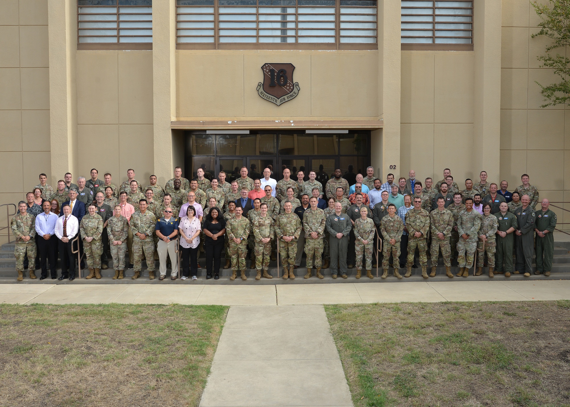 Information Warfare Weapons and Tactics Conference participants pose for a photo at 16th Air Force headquarters, Joint Base San Antonio-Lackland, Texas, Oct. 23-27, 2023.