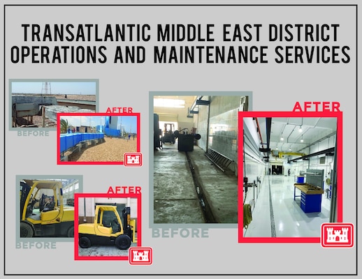 Before and after photos of equipment and facilities repaired under Operations and Maintenance contracts.