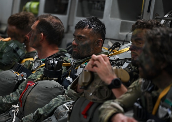 Dutch paratroopers assigned to 11 Luchtmobiele Brigade fly a C-17 Globemaster III assigned to the 62d Airlift Wing for a static line jump during Exercise Swift Response over Greece, May 12, 2023. Swift Response is an exercise related to DEFENDER 23. DEFENDER 23 is a U.S. Army Europe and Africa-led exercise, supported by U.S. Air Forces in Europe – Air Forces Africa, focused on the strategic deployment of continental United States-based forces and interoperability with Allies and partners. Taking place from April 22 to June 23, DEFENDER 23 demonstrates the U.S. Air Force’s ability to aggregate U.S.-based combat power quickly in Europe; increase lethality of the NATO Alliance through the U.S. Air Force’s Agile Combat Employment; build unit readiness in a complex joint, multi-national environment; and leverage host nation capabilities to increase USAFE-AFAFRICA’s operational reach. DEFENDER 23 includes more than 7,800 U.S. and 15,000 multi-national service members from various Allied and partner nations. (U.S Air Force photo by Senior Airman Callie Norton)