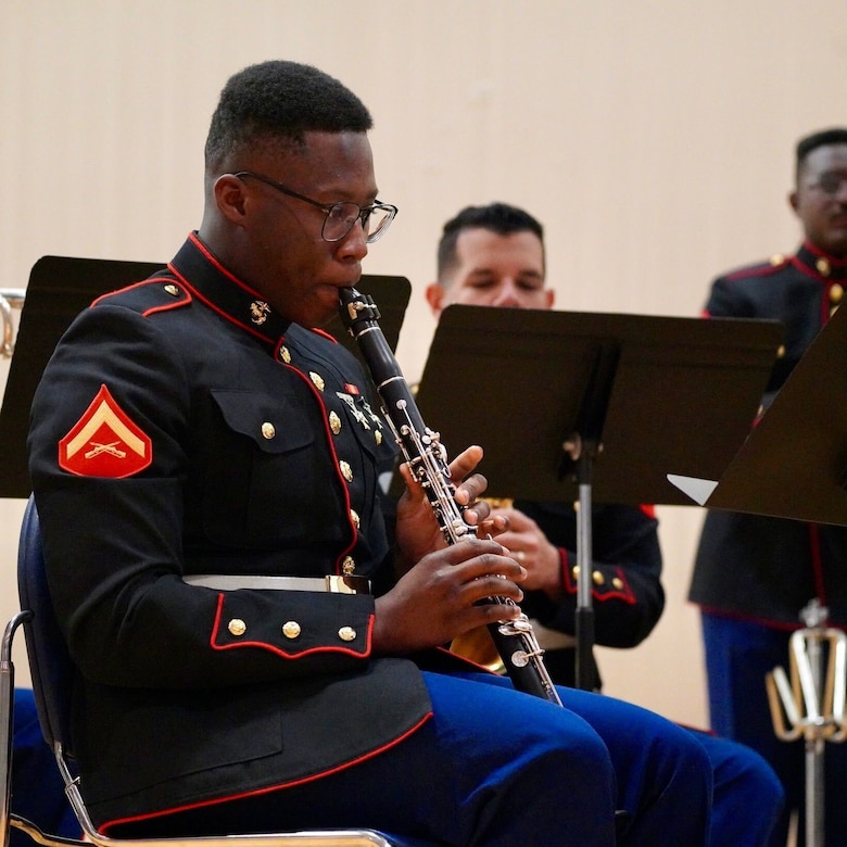 A Marine plays clarinet.