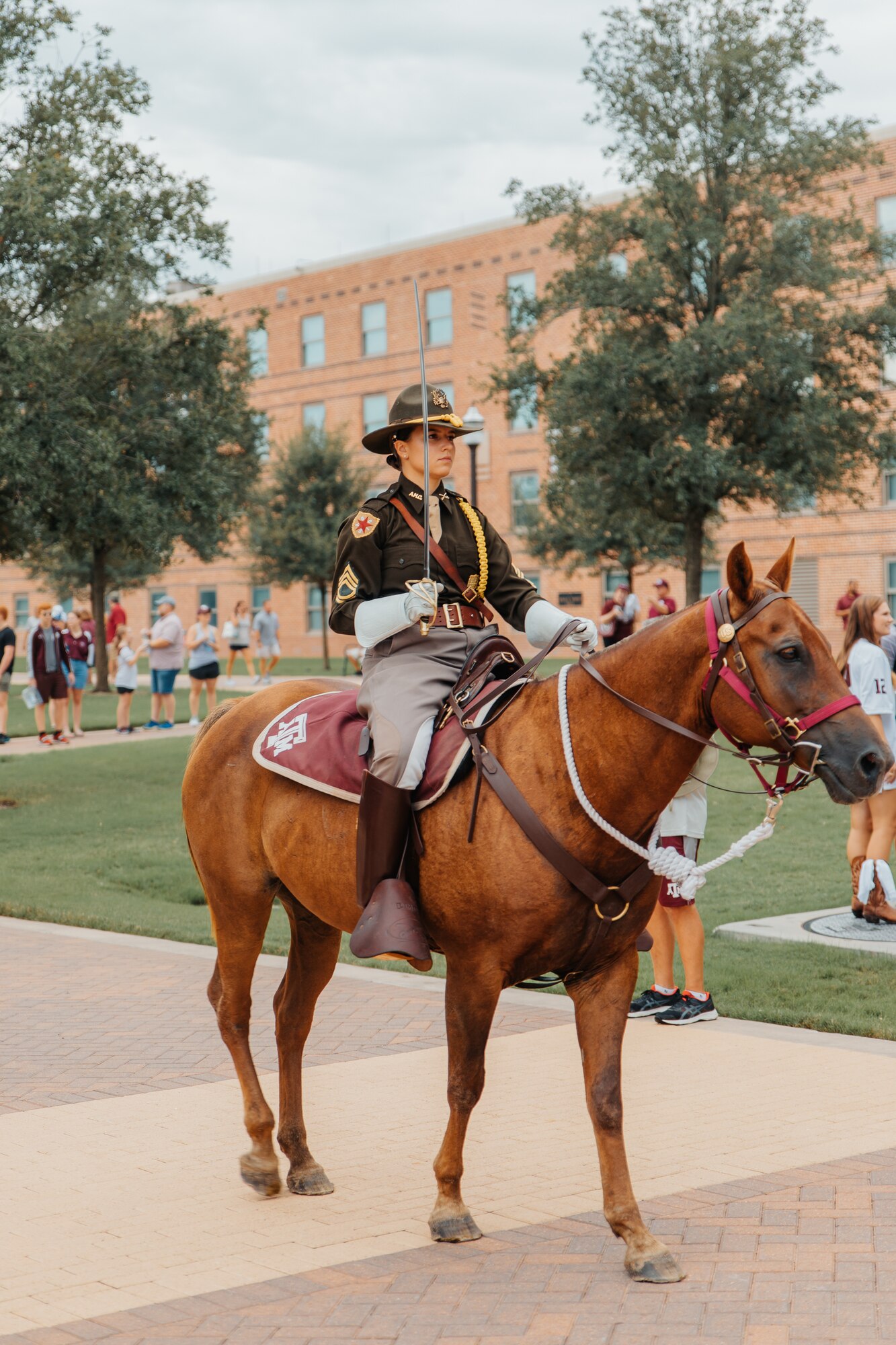 Cadet Maria Hall rides with Parsons Mounted Cavalry at Texas A&M University