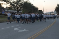 Airmen from the 628th Air Base Wing participate in a formation run on Joint Base Charleston, South Carolina, Oct. 20, 2023.