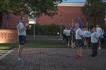 U.S. Air Force Col. Michael Freeman, 628th Air Base Wing commander, addresses Airmen before a wing formation run at Joint Base Charleston, South Carolina, Oct. 20, 2023.