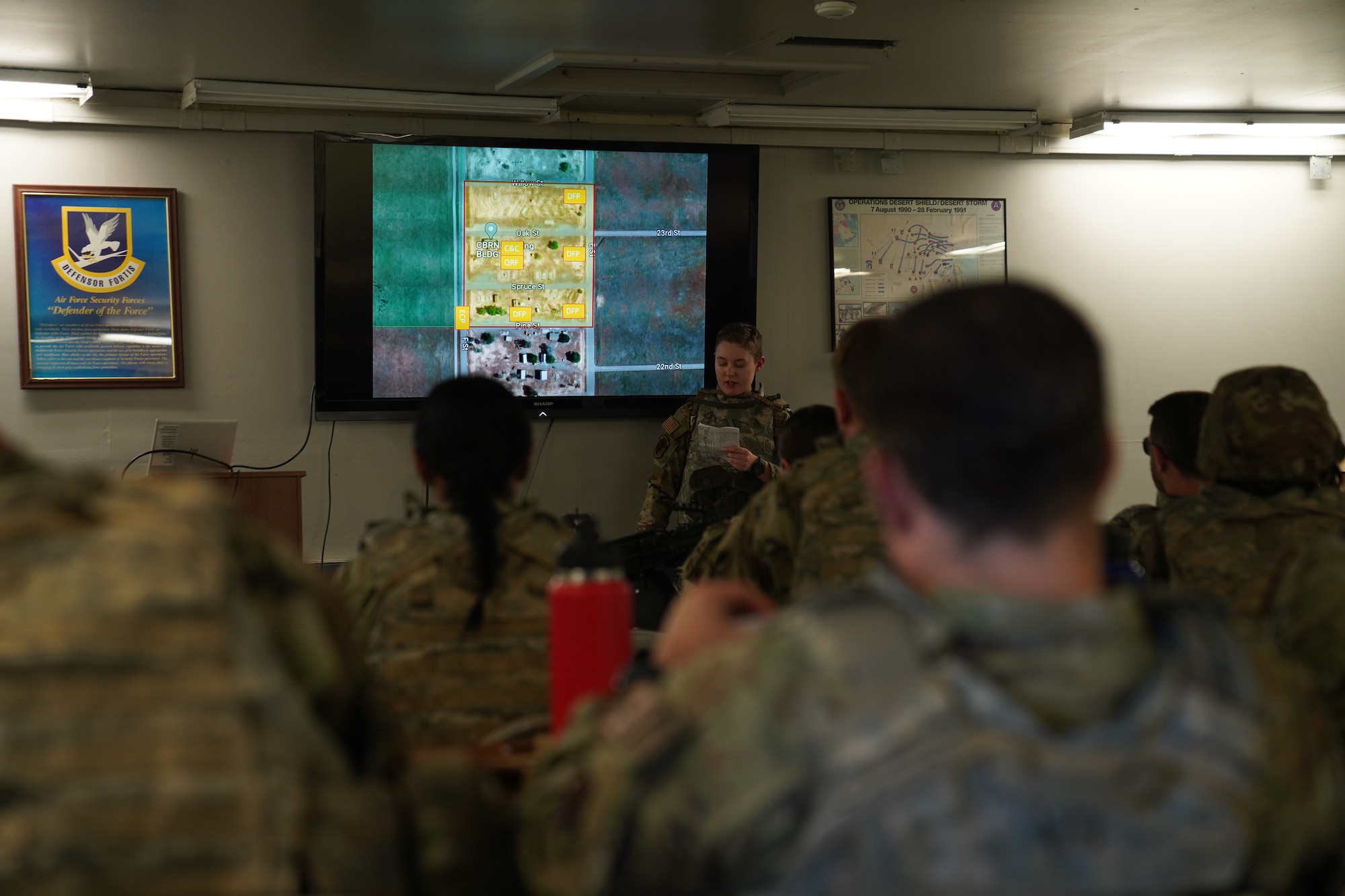 U.S. Air Force 1st Lt. Elizabeth Babbitt, 9th Operations Support Squadron airfield operations flight commander, briefs Airmen during the Multi-Capable Airmen Tier-1 course Oct. 27, 2023, at Beale Air Force Base, California.