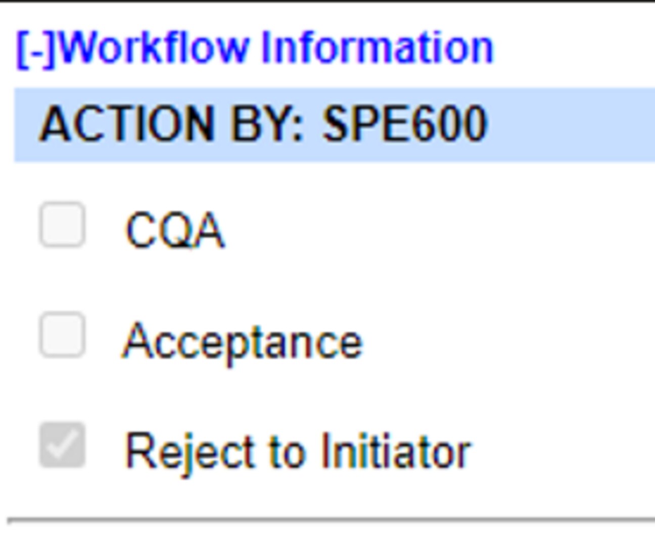 Action By: Acceptor Number in WAWF has a check mark beside Reject to Initiator label