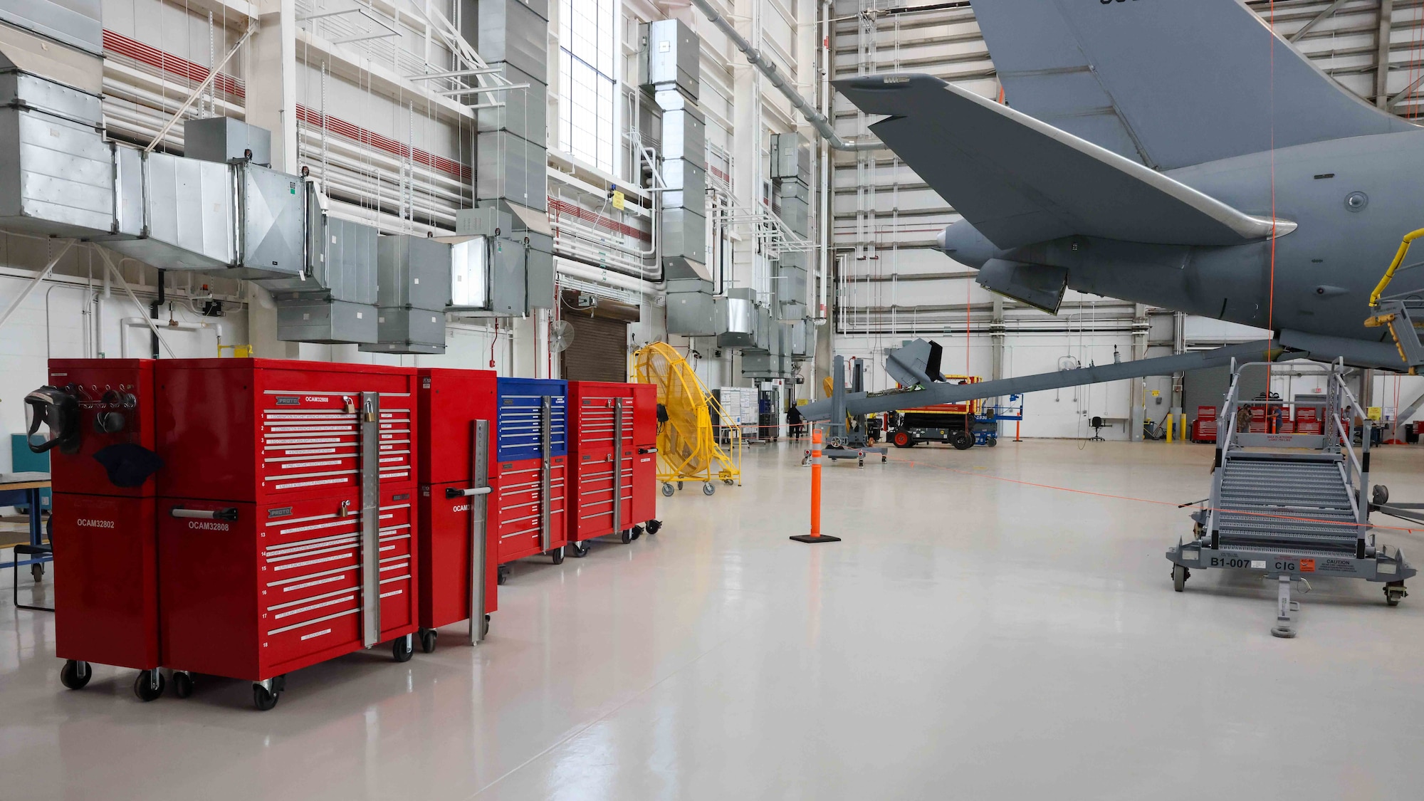 airplane hangar with tools