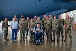 2nd Maintenance Squadron maintainers pose for a photo with retired Senior Master Sgt. John McNeece at Barksdale Air Force Base, La., October 18, 2023. McNeece served in the U.S. Air Force from 1952 to 1975 and worked as a maintainer when the B-52 was first introduced. (U.S. Air Force photo by Airman 1st Class Seth Watson)