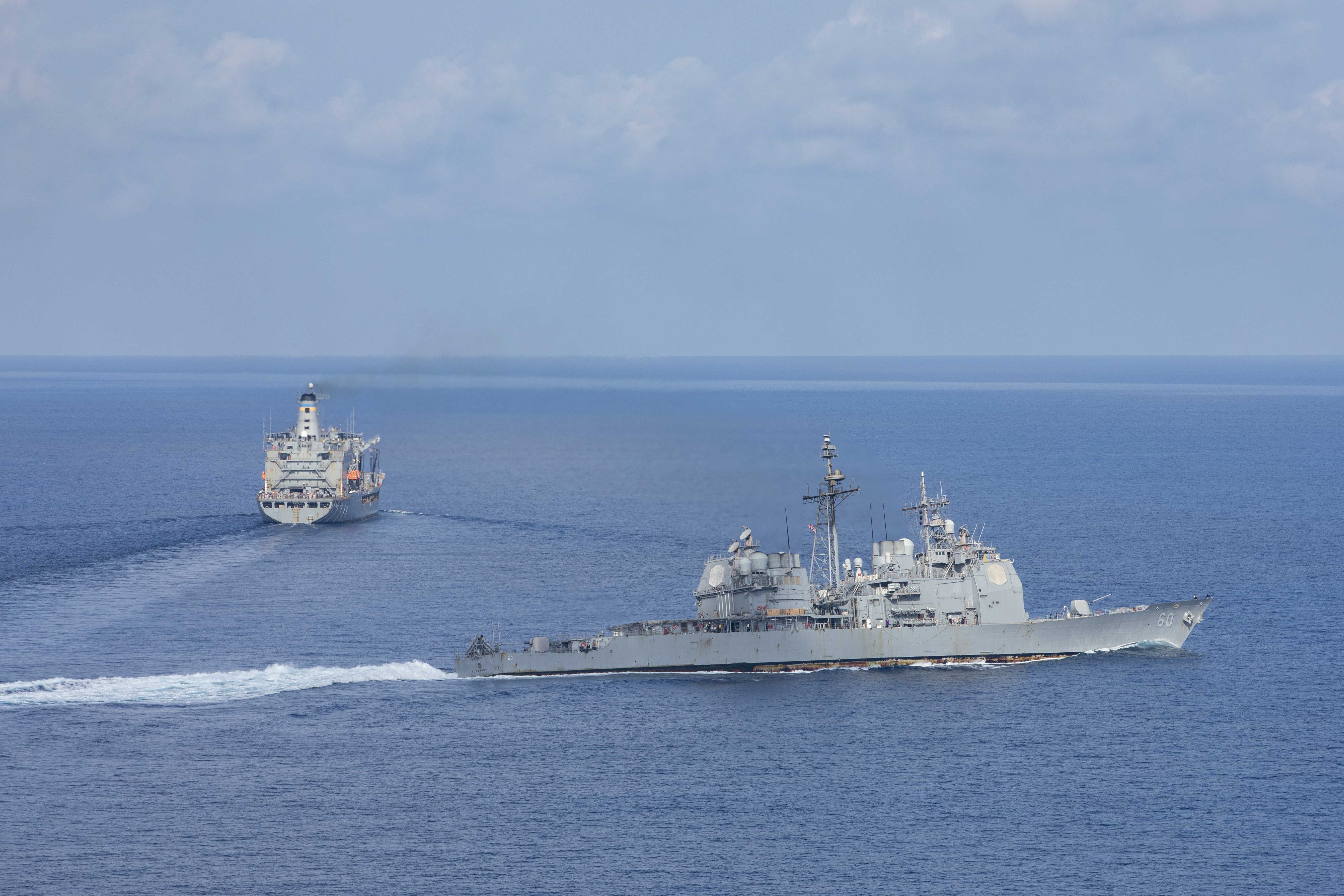 The Gerald R. Ford and Dwight D. Eisenhower Carrier Strike Groups transit the Mediterranean Sea.