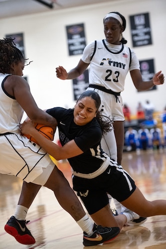 Marine Corps Men win the The 2023 Armed Forces Men’s and Women’s Basketball Championships held at the Smith Fitness Center at Fort Moore, Georgia from 29 October through 6 November. Service members from the Army, Marine Corps, Navy (with Coast Guard players, and Air Force (with Space Force players) battle it out for gold.  (Dept. of Defense photo by EJ Hersom - Released)