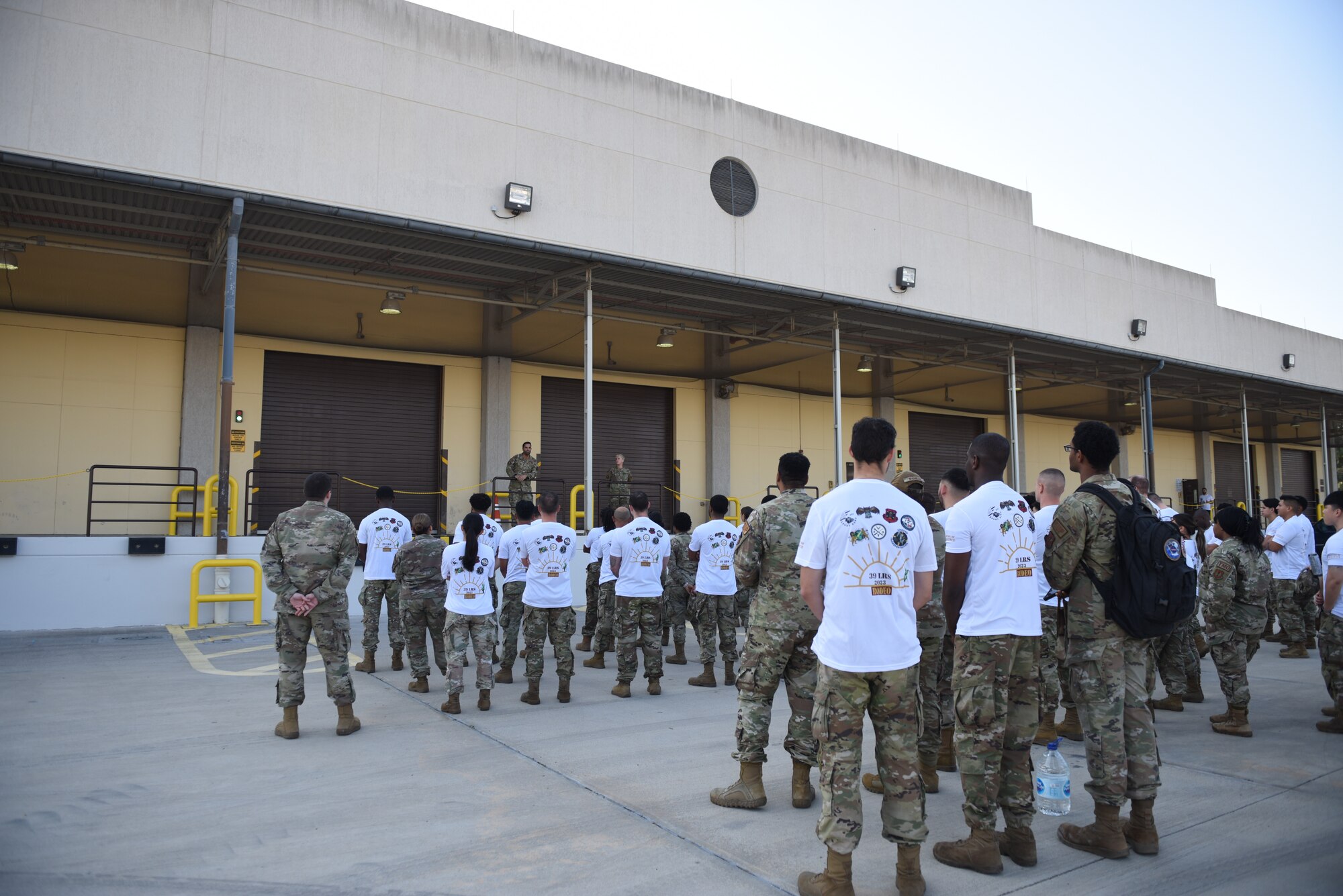 Airmen assigned to the 39th Logistic Readiness Squadron gather to commence the LRS rodeo at Incirlik Air Base, Türkiye, Nov. 2, 2023.
