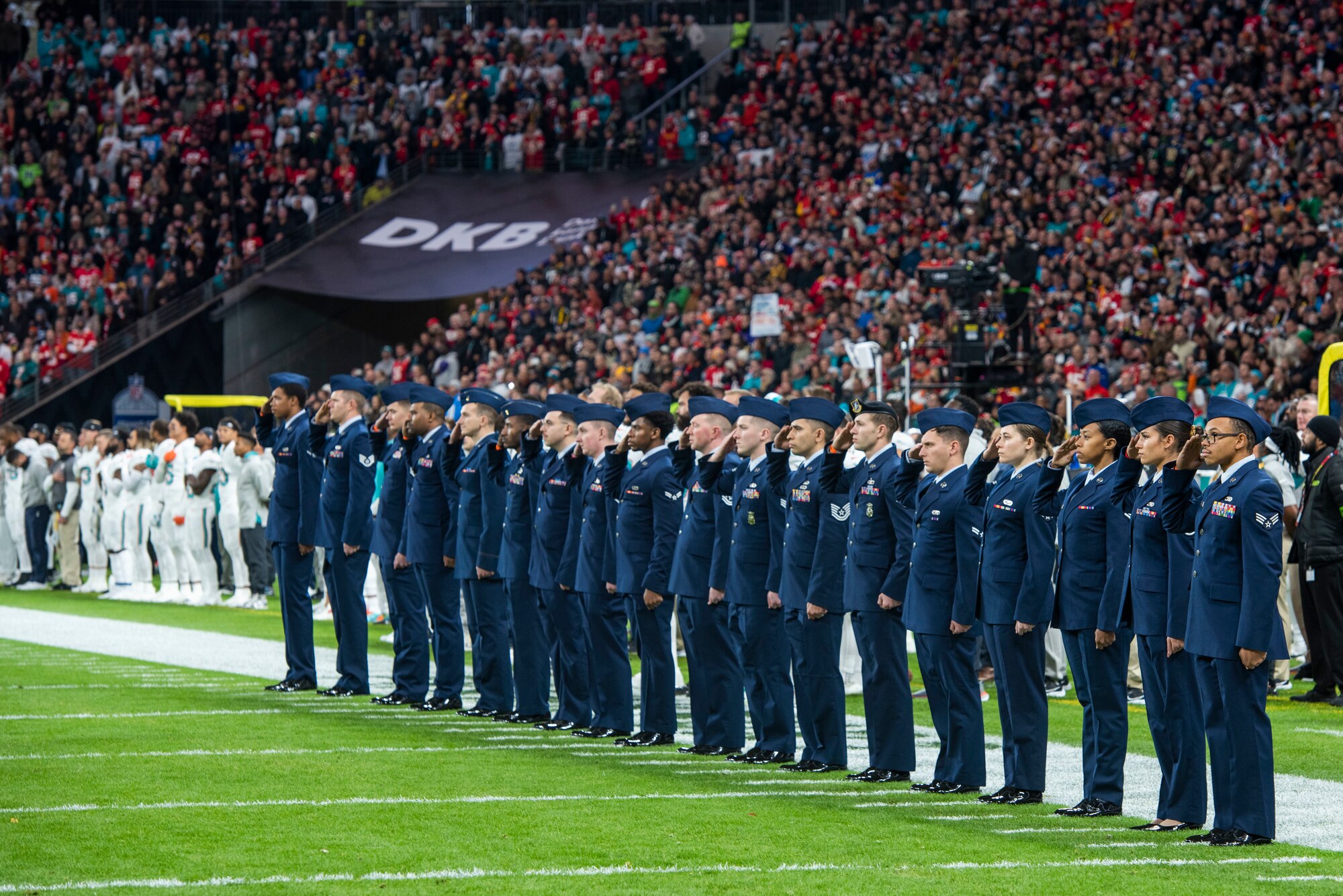 Airmen salute in a line