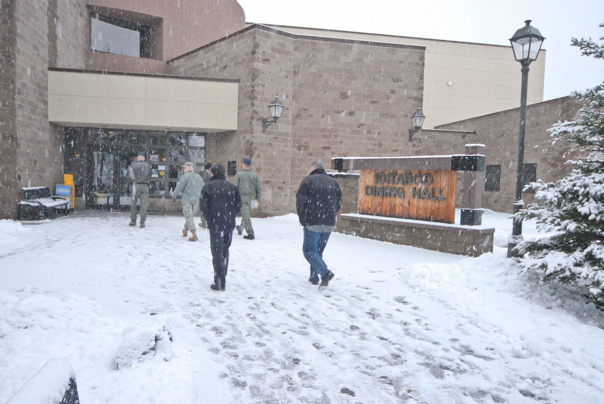 Four inches of new snow greeted the diners at the Thanksgiving meal at the Iditarod Dining Facility on Elmendorf AFB, AK
