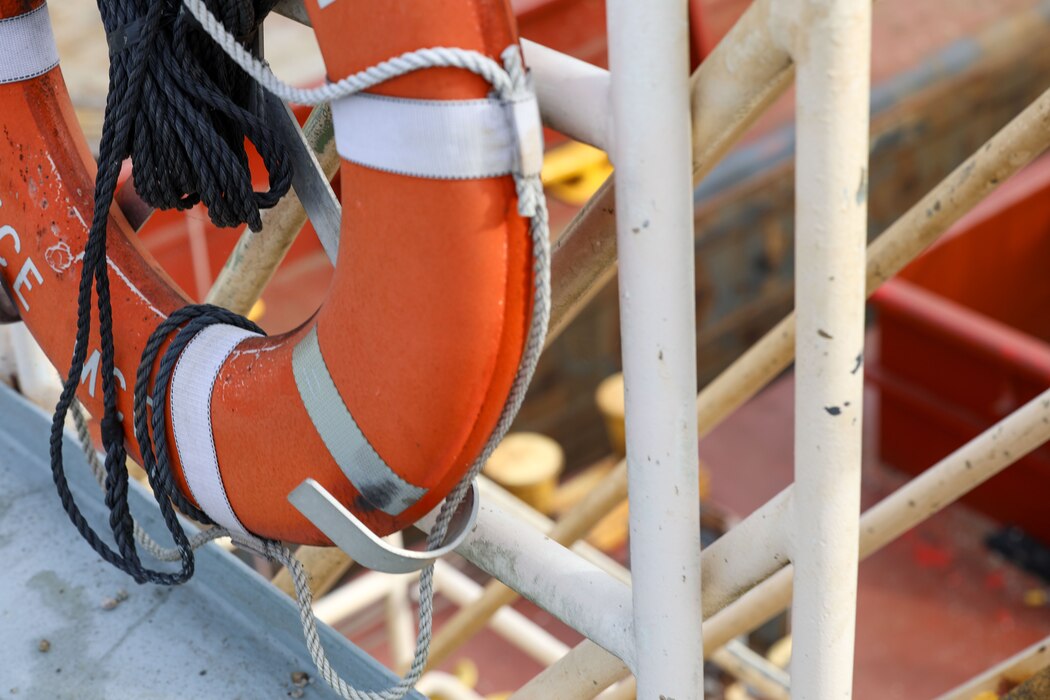 Kristen Haga, a U.S. Army Corps of Engineers safety specialist, provides occupational safety oversight on the Medium Capacity Fleet while it performs work at the Montgomery Locks and Dam in Monaca, Pennsylvania, Oct. 26, 2023.