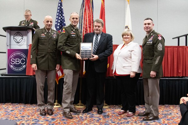 From left, Lieutenant General Scott A. Spellmon, Col. Eric Swenson, St. Paul District contracting chief Kevin Henricks, Army Office of Small Business Programs Director Kimberly Buehler, Command Sergeant Major Douglas Galick