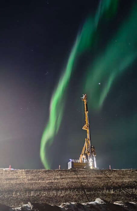 The northern lights dance in the night sky above the Moose Creek Dam Safety Modification Project in October at the Chena River Lakes Flood Control Project near North Pole, Alaska. (Photo by Jason Weatherwalk)