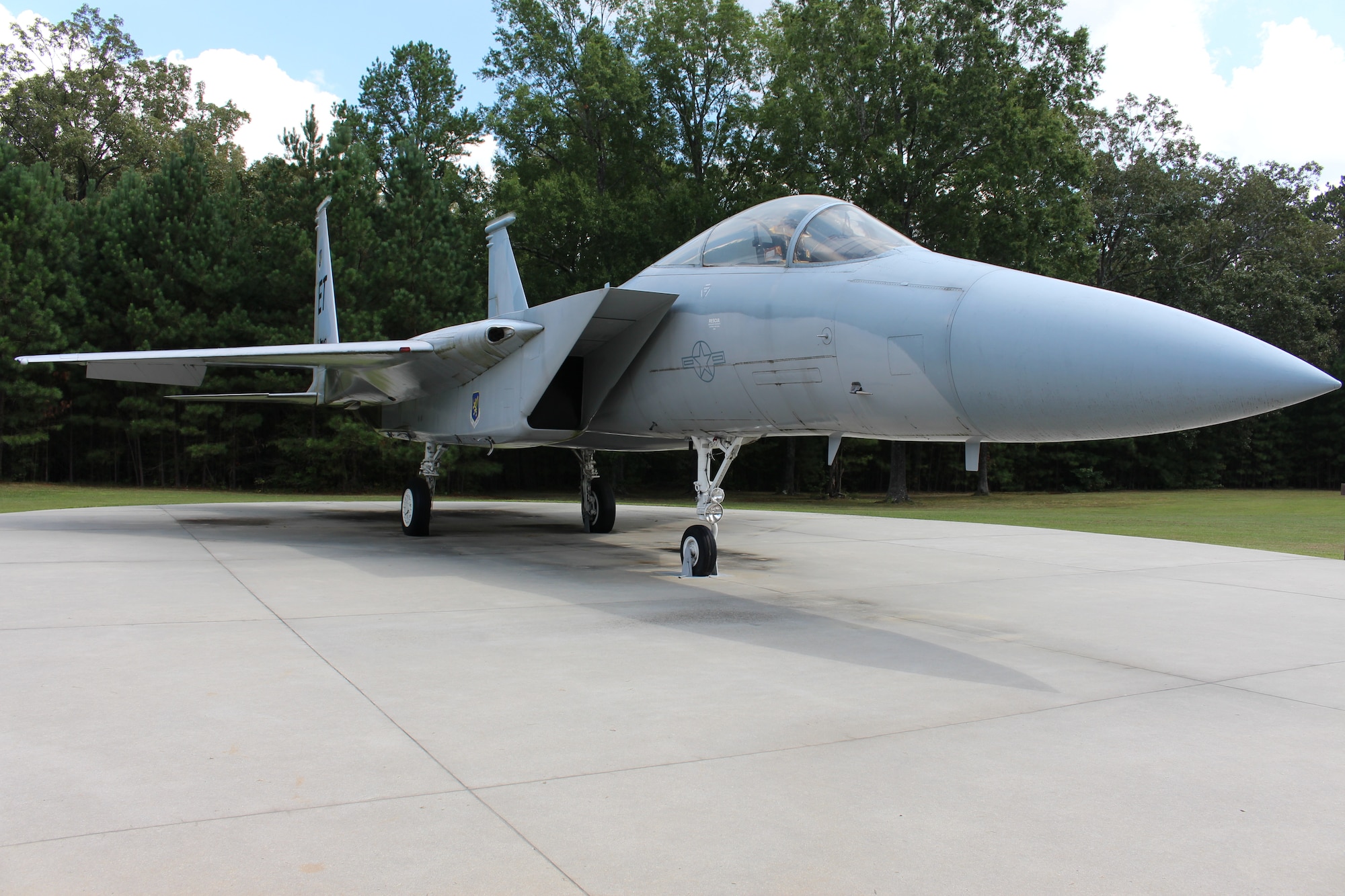 The static F-15 Eagle on display outside the Main Gate at Arnold Air Force Base, Tenn., is dedicated to Maj. Jim Duricy. He died April 30, 2002, when he was forced to eject at a high speed as the F-15C he piloted crashed into the Gulf of Mexico. His body was never found. A 12-year test pilot, Duricy was assigned to the 40th Flight Test Squadron based at Eglin Air Force Base, Fla., at the time of his death. He was on a captive flight development test of a new missile when the aircraft crashed. (U.S. Air Force photo by Kali Bradford)