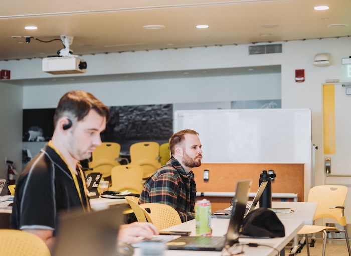 Morgan Workman, one of cohort 9’s phantom fellows from the 305th Cyberspace Operations Squadron at Ft. Eisenhower, Ga., works on her research project for the Department of the Air Force - Massachusetts Institute of Technology AI Accelerator. The phantom program is a comprehensive fellowship at the DAF-MIT AI Accelerator, which provides opportunities to learn from the brightest minds in AI. (U.S. Air Force Photo by Anthony Yan)