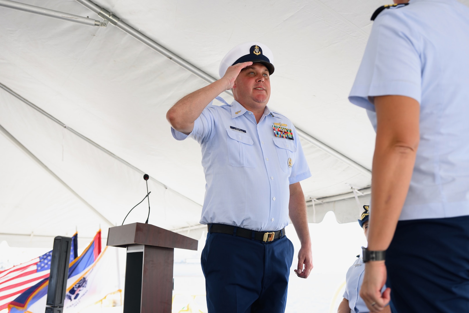 The U.S. Coast Guard holds an establishment for U.S. Coast Guard Base Guam on Nov. 8, 2023, in a ceremony presided over by Rear Adm. Carola List, commander of Operational Logistics Command. Led by Cmdr. Dana Hiatt, Base Guam, will be pivotal toward enhancing the U.S. Coast Guard's mission support logistics in the region. This strategic move aligns with the Service's commitment to increase mission support throughout Oceania. Given Guam's vital importance to national security, this initiative takes center stage. (U.S. Coast Guard photo by David Lau)