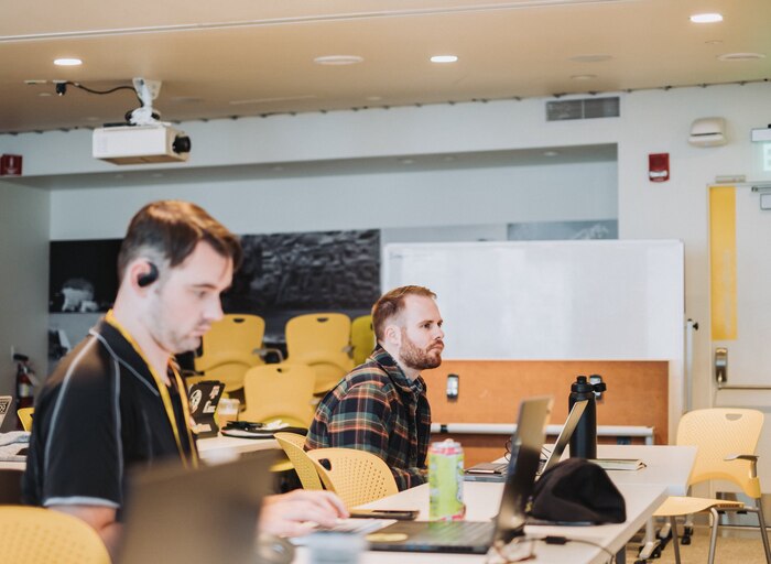 Morgan Workman, one of cohort 9’s phantom fellows from the 305th Cyberspace Operations Squadron at Ft. Eisenhower, Ga., works on her research project for the Department of the Air Force - Massachusetts Institute of Technology AI Accelerator. The phantom program is a comprehensive fellowship at the DAF-MIT AI Accelerator, which provides opportunities to learn from the brightest minds in AI. (U.S. Air Force Photo by Anthony Yan)