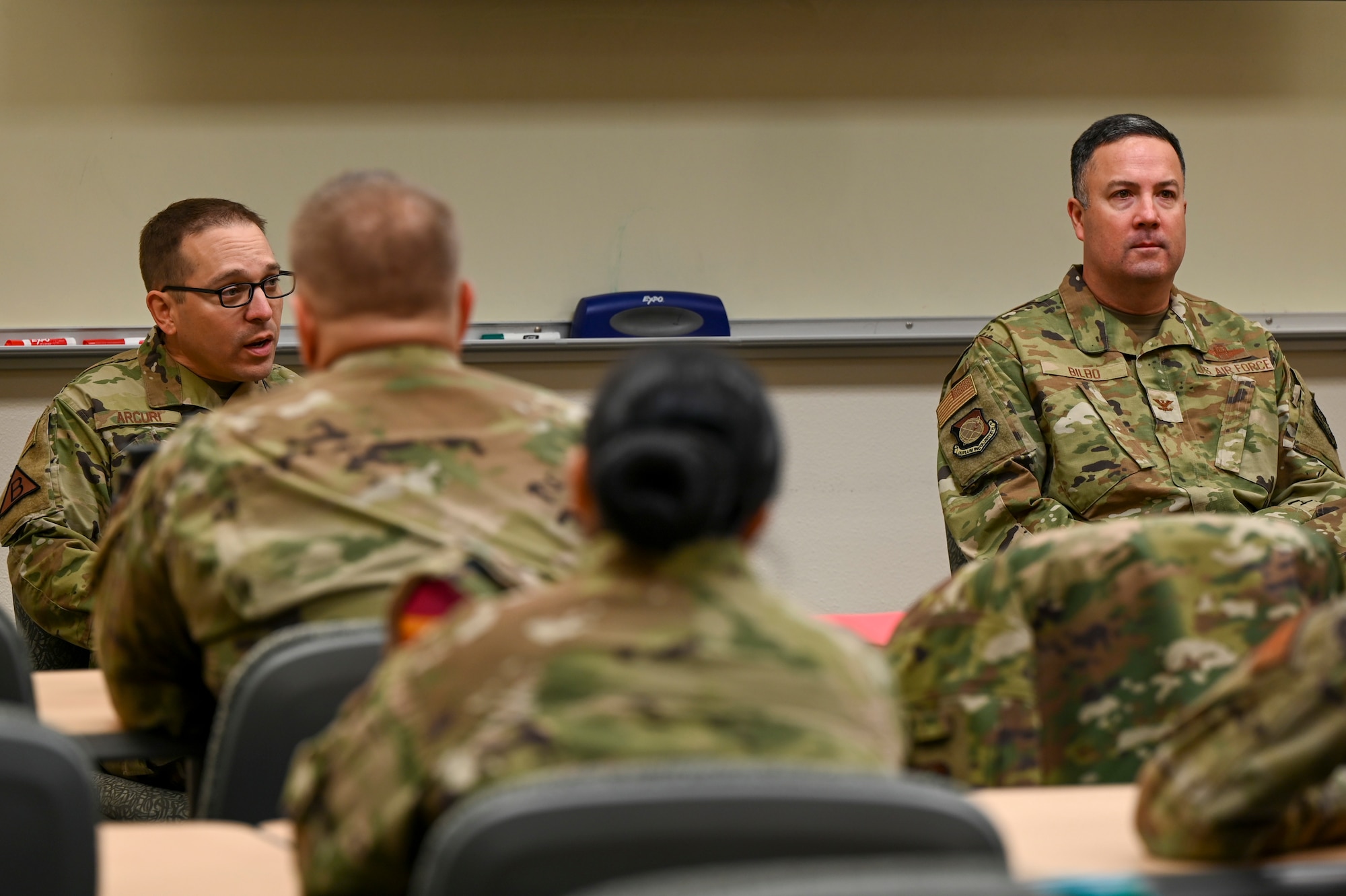 Two U.S. Air Force leaders speak to a class