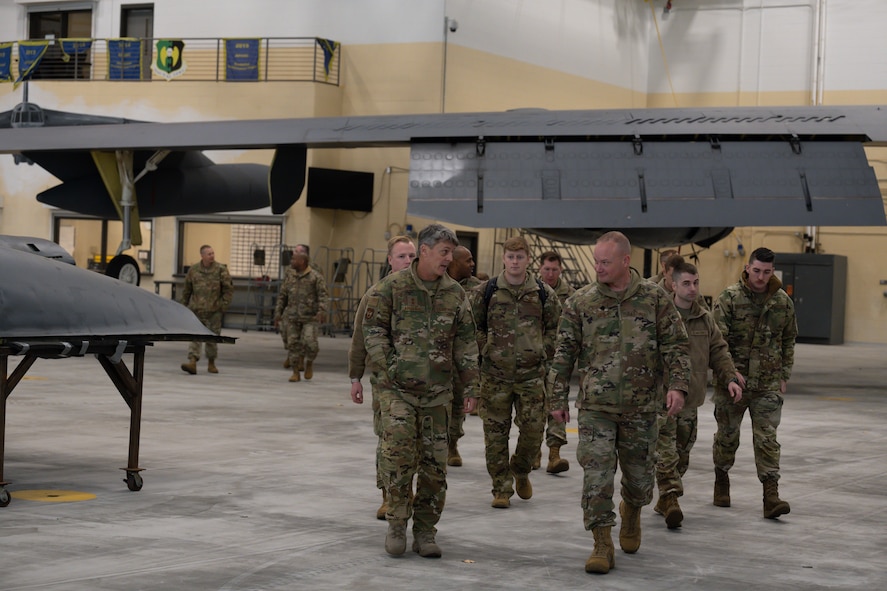 U.S. Air Force Maj. Gen. Jason Armagost, 

Eighth Air Force and Joint-Global Strike 

Operations Center commander, takes a tour 

of Minot Air Force Base, North Dakota, 

November 1, 2023. Armagost toured a 

B-52H Stratofortress dock used for aircraft 

undergoing extensive maintenance.

(U.S. Air Force photo by Airman 1st Class

Trust Tate)