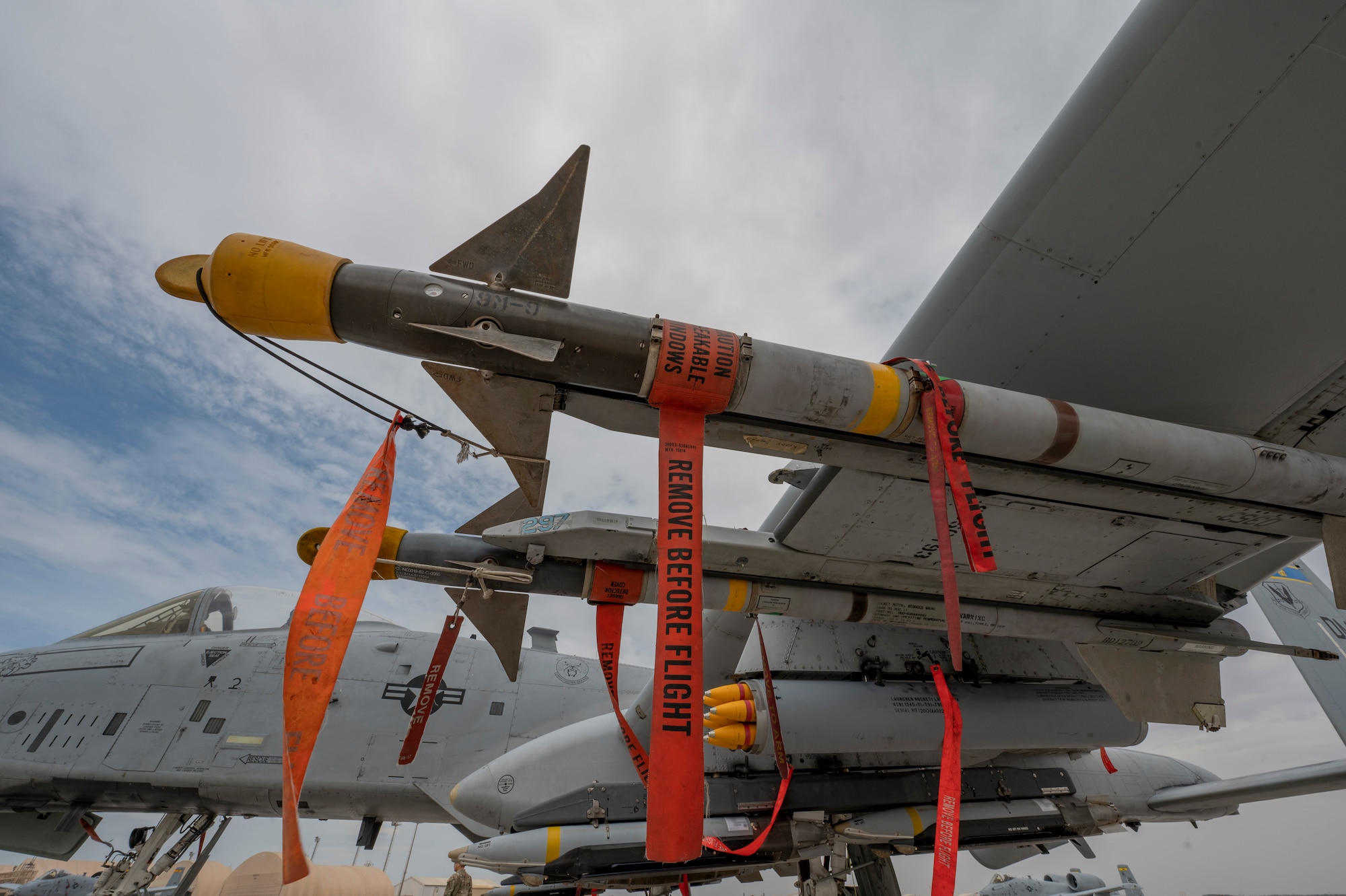 Munitions are loaded on a U.S. Air Force A-10 Thunderbolt II.