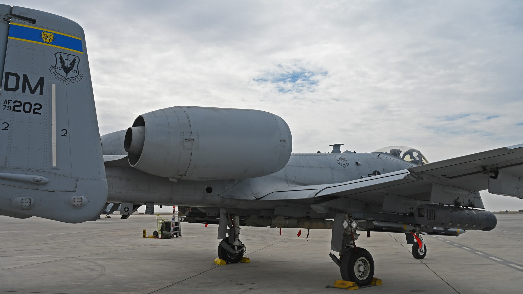 An A-10 Thunderbolt II  is armed with munitions.