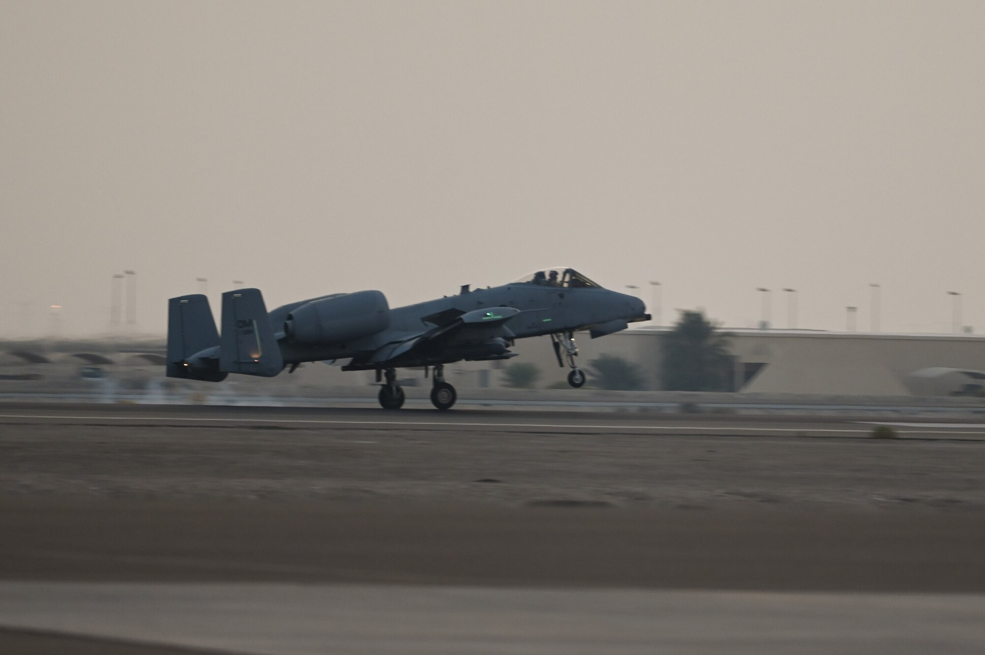 An A-10 lands at an undisclosed location.