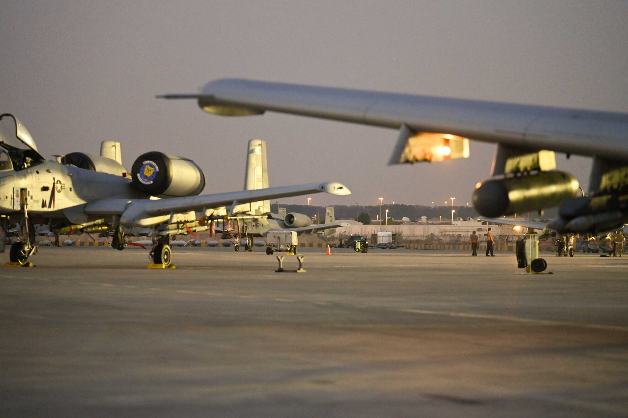 U.S. Air Force A-10 aircraft sit on the flightline.