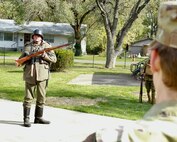 Illinois State Military Museum volunteer Bjorn Ganger of Tonica, Illinois, portrays a World War I German Infantry Soldier.