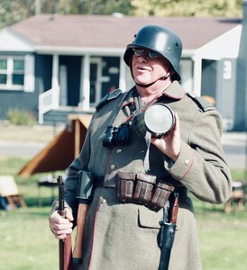 Illinois State Military Museum volunteer Bjorn Ganger of Tonica, Illinois, portrays a World War I German Infantry Soldier.