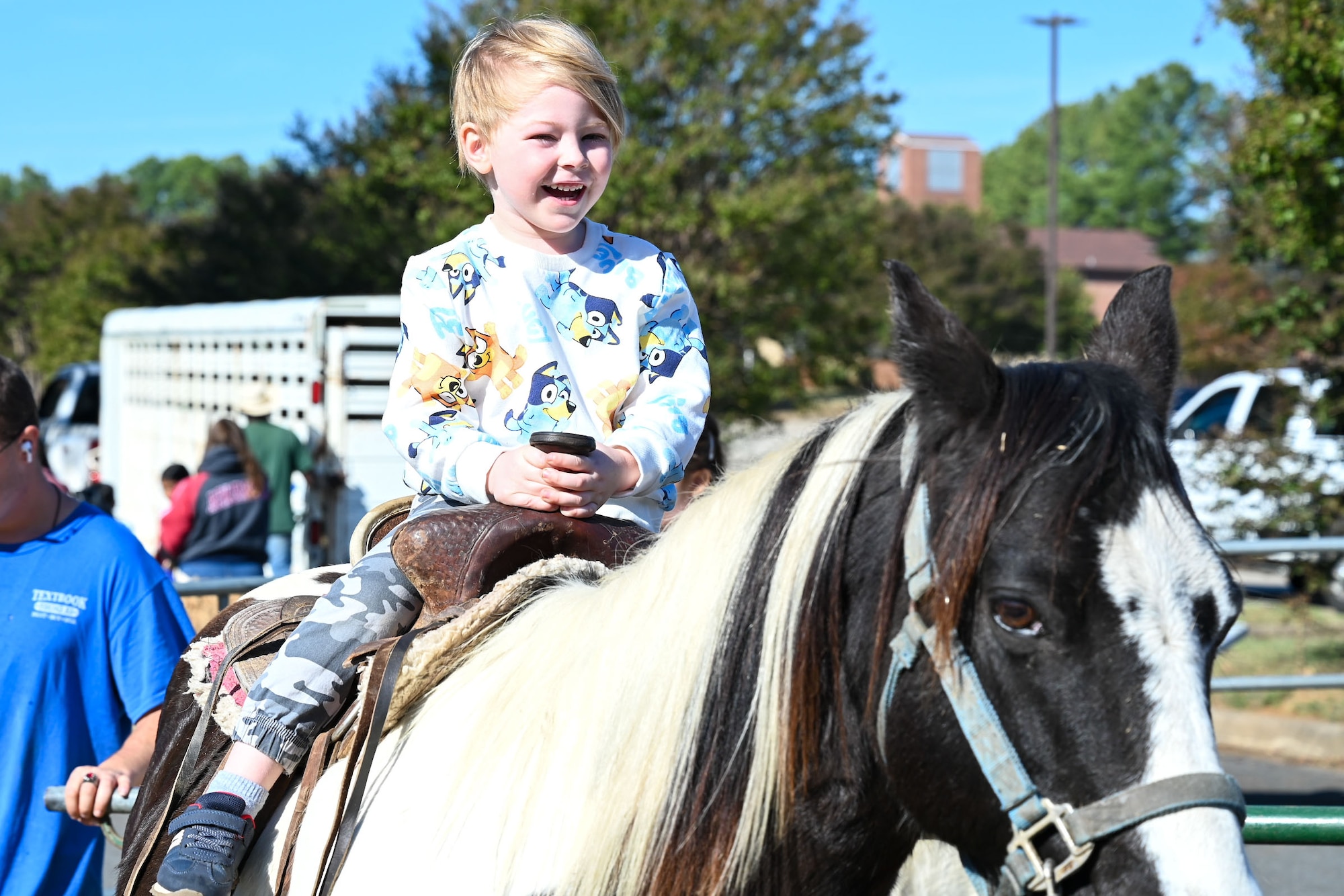 A child rides a horse.