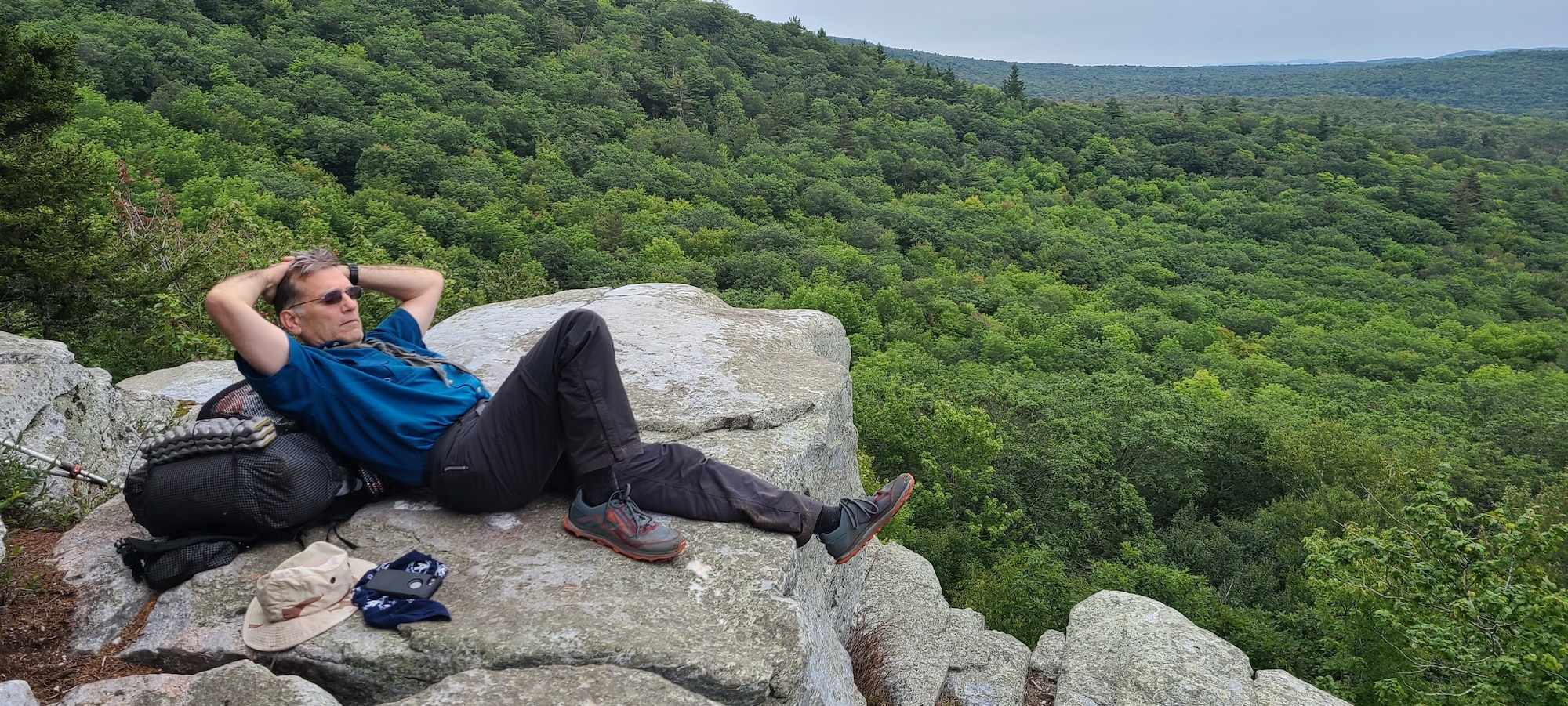 Rob Ligas takes in the view on Moose Mountain in New Hampshire during a break from his Appalachian Trail hike Sept. 1, 2021. The retired Airman and longtime 88th Civil Engineer Squadron employee at Wright-Patterson Air Force Base, Ohio, finished walking the roughly 2,200-mile trail this past summer. (Contributed photo)