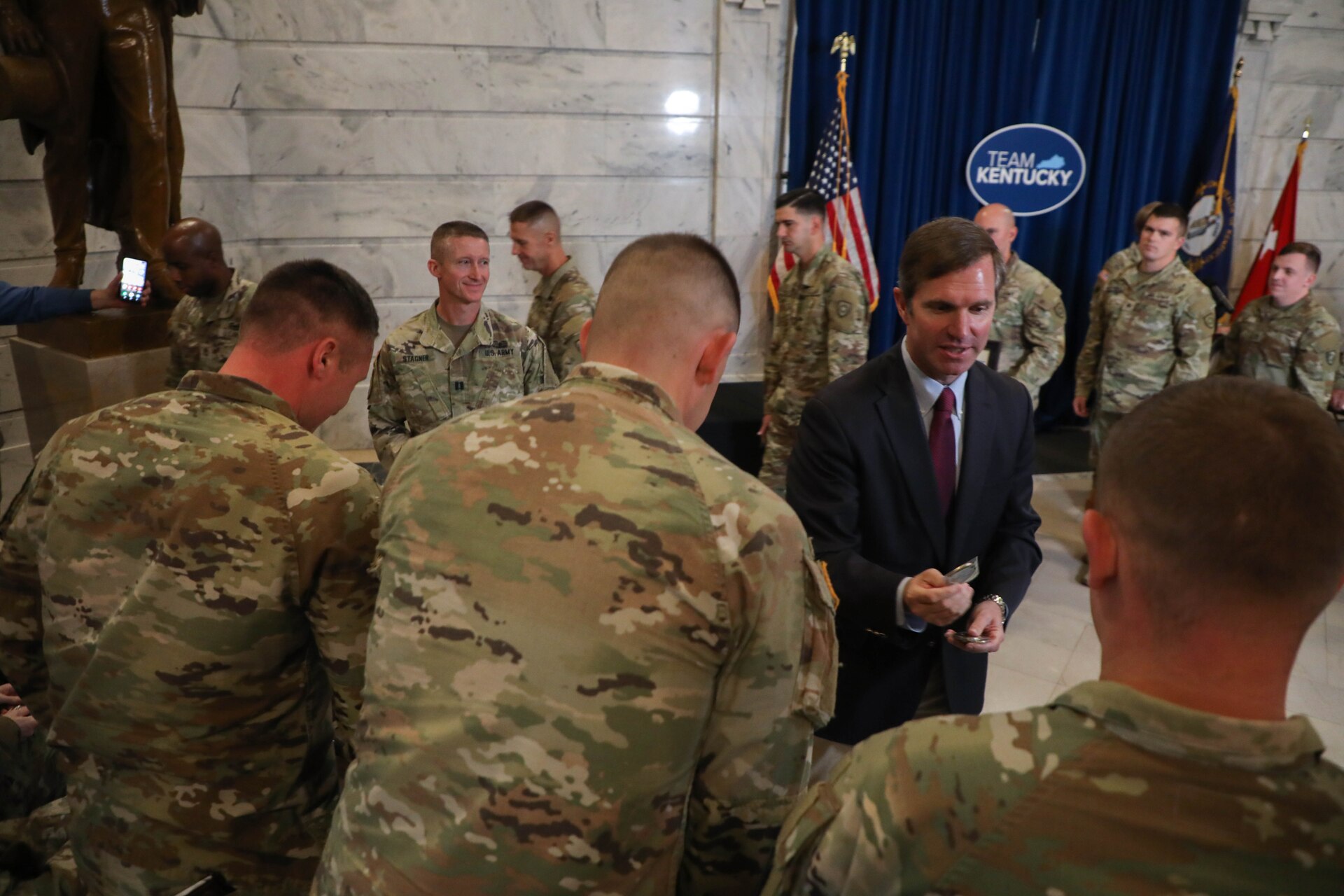 Governor Andy Beshear honored Soldiers from seven Kentucky National Guard units who served along the southwest border since 2020 at the Capitol Rotunda, Oct 26.