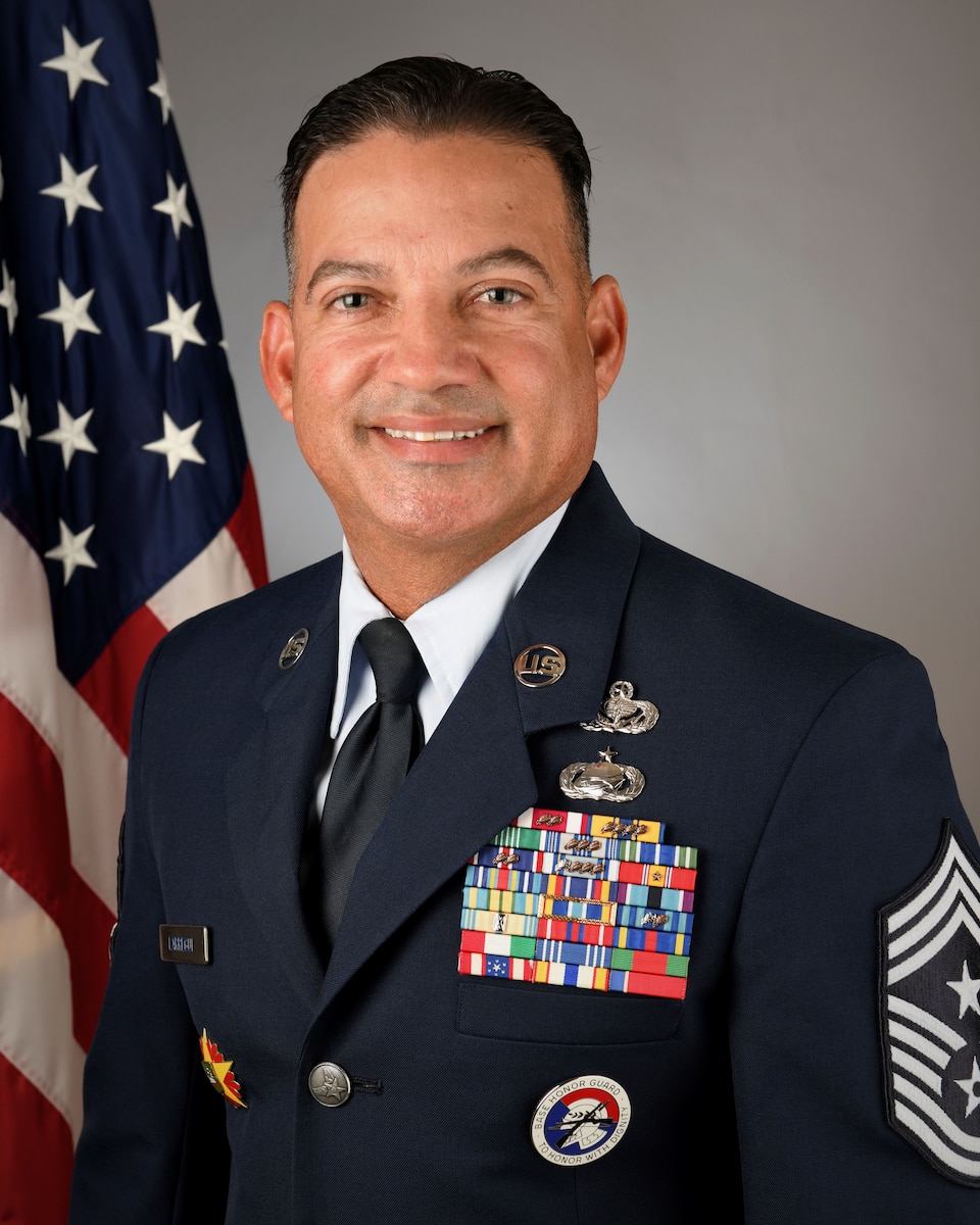U.S. Air Force Chief Master Sgt. Neil Larregui, state command chief master sergeant, Joint Forces Headquarter, Puerto Rico Air National Guard, photo taken at Muñiz Air National Guard Base, Carolina, Puerto Rico, Oct. 26, 2023. (U.S. Air National Guard photo by Master Sgt. Rafael D. Rosa)