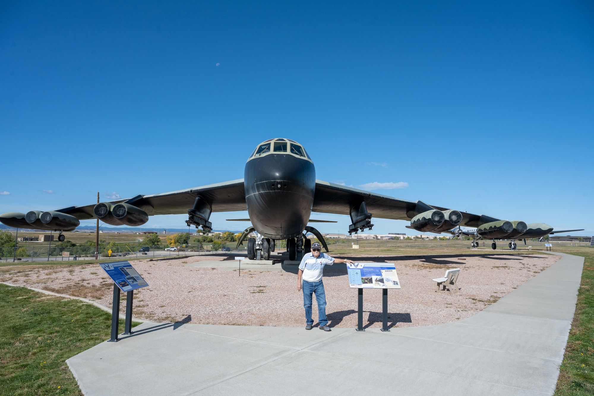 Mr. Robert D. Ball, former 28th Bomb Wing aircraft maintenance superintendent, poses for a photo with a B-52 Stratofortress at the South Dakota Air and Space Museum in Box Elder, South Dakota, Oct. 4, 2023. Ball served at Ellsworth Air Force base from 1955 to 1965. (U.S. Air Force photo by Spc3 Adam Olson)