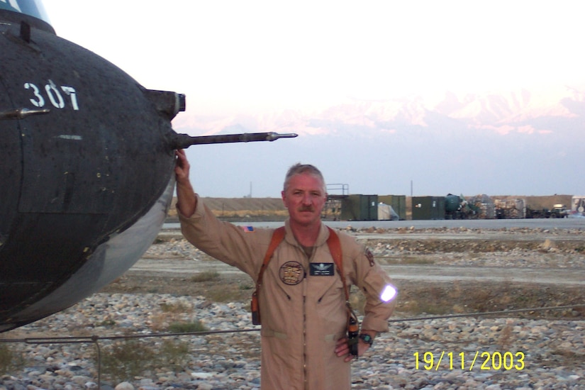 Chief Warrant Officer 3 Larry Murphy of the Pennsylvania National Guard’s Company G, 104th Aviation Regiment poses for a photo during his deployment to Afghanistan in 2003. (Photo courtesy of Larry Murphy)