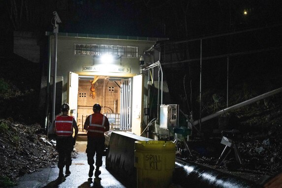 Joint Task Force-Red Hill (JTF-RH) roving security and fire watch team members patrol the Red Hill Bulk Fuel Storage Facility (RHBFSF), Halawa, Hawaii, Nov. 7, 2023.