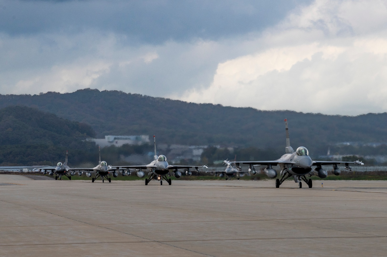 Photo of U.S. Air Force F-16 Fighting Falcons preparing for take-off
