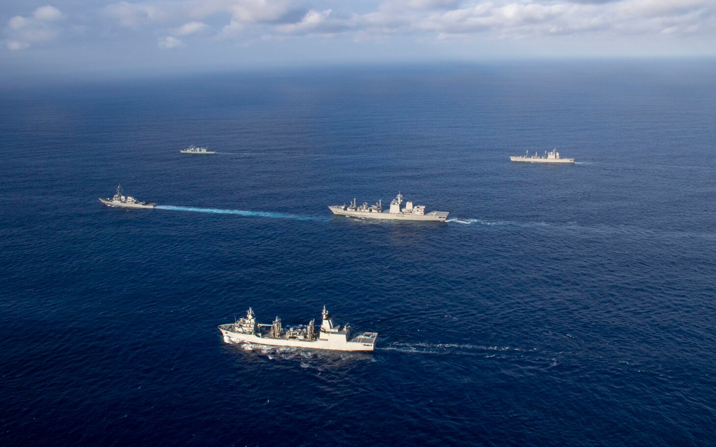 231110-N-TD381-1317 PHILIPPINE SEA (Nov. 10, 2023) Ships from the Japan Maritime Self-Defense Force, Royal Australian Navy, Royal Canadian Navy and United States Navy sail in formation during Annual Exercise (ANNUALEX) 2023. ANNUALEX is a multilateral exercise conducted by naval elements of the Royal Australian, Royal Canadian, Japan Maritime Self-Defense Force, and U.S. navies to demonstrate naval interoperability and a joint commitment to a free and open Indo-Pacific. Vinson, flagship of Carrier Strike Group ONE, is deployed to the U.S. 7th Fleet area of operations in support of a free and open Indo-Pacific. (U.S. Navy photo by Mass Communication Specialist 3rd Class Isaiah Goessl)