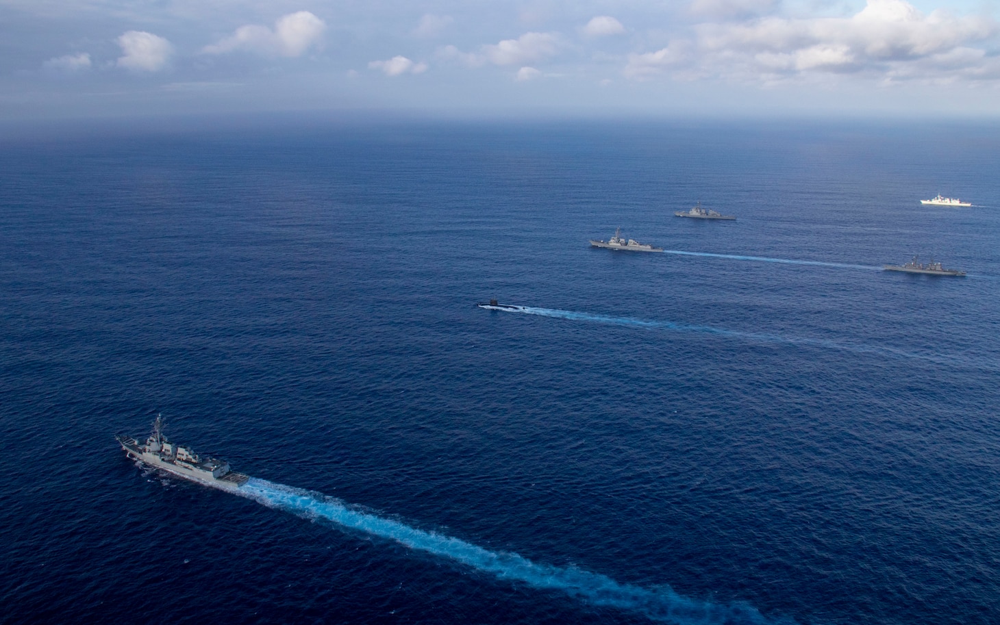 231110-N-TD381-1339 PHILIPPINE SEA (Nov. 10, 2023) Ships from the Japan Maritime Self-Defense Force, Royal Australian Navy, Royal Canadian Navy and United States Navy sail in formation during Annual Exercise (ANNUALEX) 2023. ANNUALEX is a multilateral exercise conducted by naval elements of the Royal Australian, Royal Canadian, Japan Maritime Self-Defense Force, and U.S. navies to demonstrate naval interoperability and a joint commitment to a free and open Indo-Pacific. Vinson, flagship of Carrier Strike Group ONE, is deployed to the U.S. 7th Fleet area of operations in support of a free and open Indo-Pacific. (U.S. Navy photo by Mass Communication Specialist 3rd Class Isaiah Goessl)
