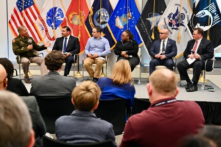 Brig. Gen. Aaron R. Dean II, The Adjutant General of the District of Columbia National Guard, serves as keynote speaker during a Veterans Day recognition panel at the Office of the Comptroller of the Currency, in Washington, D.C., Nov. 2, 2023. The “Conversation with Vets” panel discussion was organized by the OCC’s Veterans Employee Network (V.E.N) to address topics including unconscious bias, leadership, teamwork and adaptability. (U.S. Army photo by Master Sgt. Arthur Wright)