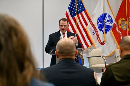 Brig. Gen. Aaron R. Dean II, The Adjutant General of the District of Columbia National Guard, serves as keynote speaker during a Veterans Day recognition panel at the Office of the Comptroller of the Currency, in Washington, D.C., Nov. 2, 2023. The “Conversation with Vets” panel discussion was organized by the OCC’s Veterans Employee Network (V.E.N) to address topics including unconscious bias, leadership, teamwork and adaptability. (U.S. Army photo by Master Sgt. Arthur Wright)