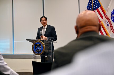 Brig. Gen. Aaron R. Dean II, The Adjutant General of the District of Columbia National Guard, serves as keynote speaker during a Veterans Day recognition panel at the Office of the Comptroller of the Currency, in Washington, D.C., Nov. 2, 2023. The “Conversation with Vets” panel discussion was organized by the OCC’s Veterans Employee Network (V.E.N) to address topics including unconscious bias, leadership, teamwork and adaptability. (U.S. Army photo by Master Sgt. Arthur Wright)