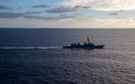 231110-N-TD381-1135 PHILIPPINE SEA (Nov. 10, 2023) Shiratsuyu-class destroyer JS Yudachi (DD 103) from the Japan Maritime Self-Defense Force sails in formation during Annual Exercise (ANNUALEX) 2023. ANNUALEX is a multilateral exercise conducted by naval elements of the Royal Australian, Royal Canadian, Japan Maritime Self-Defense Force, and U.S. navies to demonstrate naval interoperability and a joint commitment to a free and open Indo-Pacific. Vinson, flagship of Carrier Strike Group ONE, is deployed to the U.S. 7th Fleet area of operations in support of a free and open Indo-Pacific. (U.S. Navy photo by Mass Communication Specialist 3rd Class Isaiah Goessl)