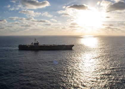 231110-N-TD381-1105 PHILIPPINE SEA (Nov. 10, 2023) Nimitz-class aircraft carrier USS Carl Vinson (CVN 70) transits the Pacific Ocean during Annual Exercise (ANNUALEX) 2023. ANNUALEX is a multilateral exercise conducted by naval elements of the Royal Australian, Royal Canadian, Japan Maritime Self-Defense Force, and U.S. navies to demonstrate naval interoperability and a joint commitment to a free and open Indo-Pacific. Vinson, flagship of Carrier Strike Group ONE, is deployed to the U.S. 7th Fleet area of operations in support of a free and open Indo-Pacific. (U.S. Navy photo by Mass Communication Specialist 3rd Class Isaiah Goessl)